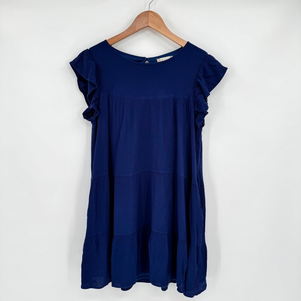 Altar'd State Womens Navy Blue Tiered Ruffle Mini Dress Small Boho